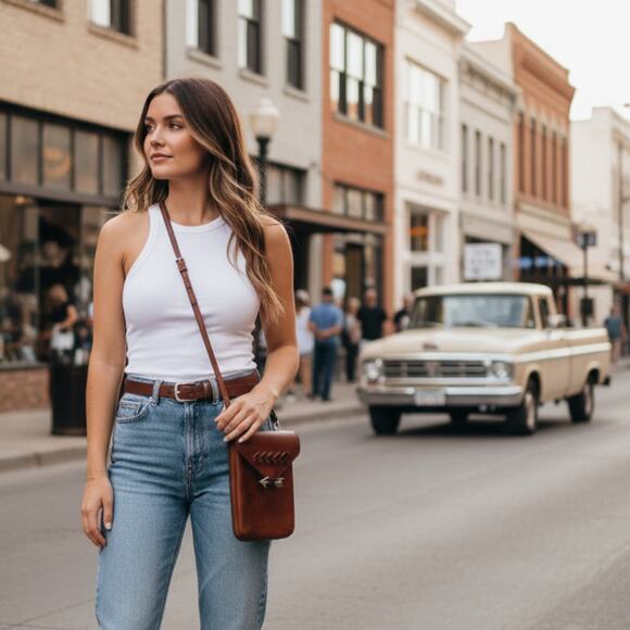 Montana West Leather Mini Crossbody Tobacco Brown Western Phone Bag - Picture 1 of 9